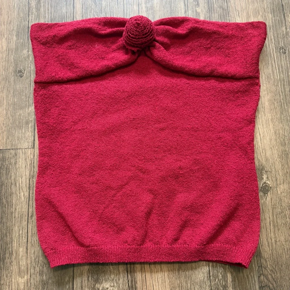 PEPPERMAYO Hidden Hills Knit Rose Strapless Tube Top Maroon Stretch Casual M/L - Picture 4 of 12